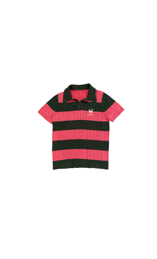 Rugby Pink and Green Knitted polo